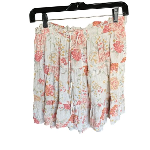 So M Floral Ruffle Mini Skirt With Drawstring Waist Lightweight Cotton Blend Pin - Picture 2 of 4